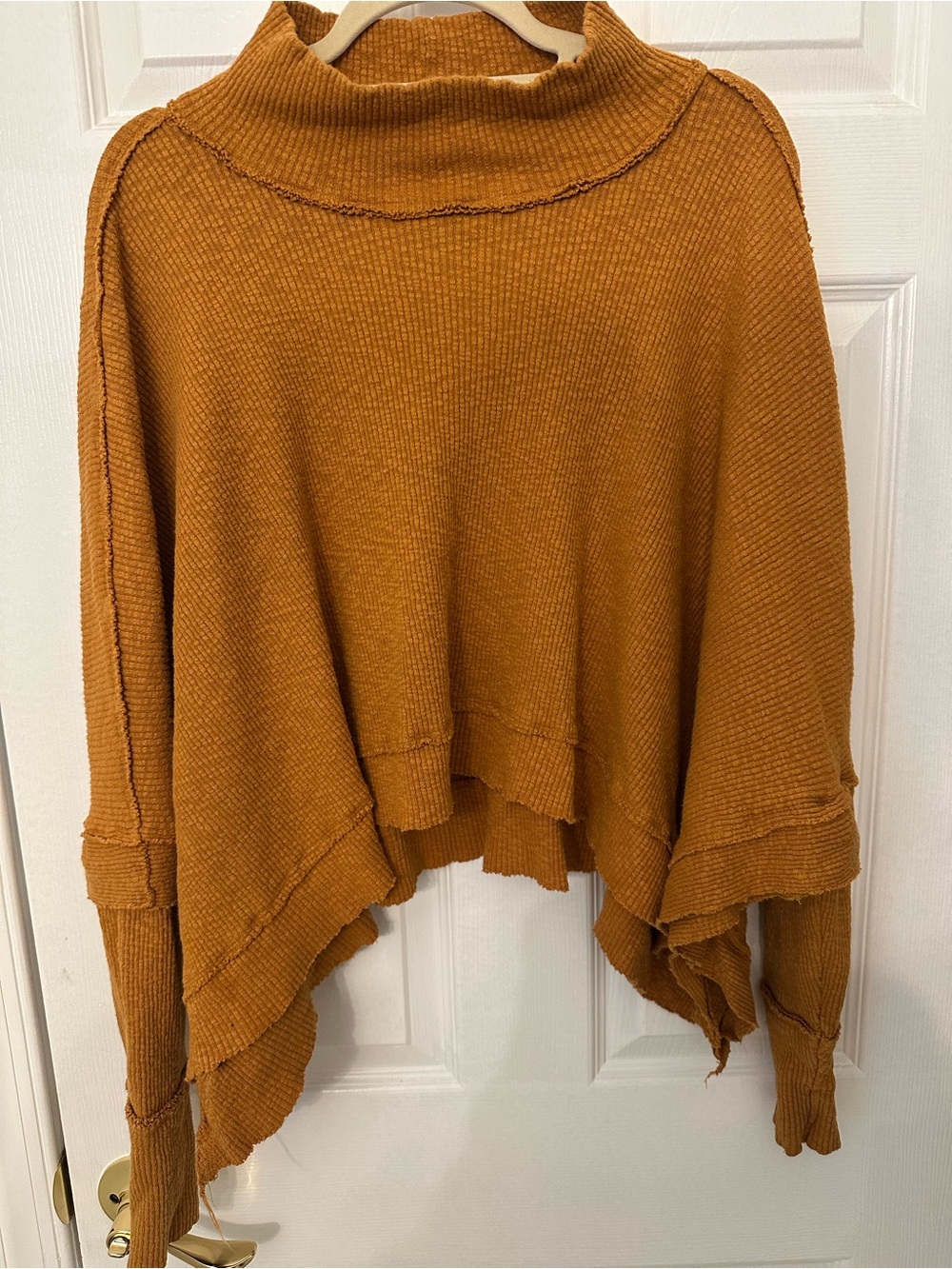 We The Free Free People Womens Medium Orange Waffle Knit Mock Neck Thermal‎ Top